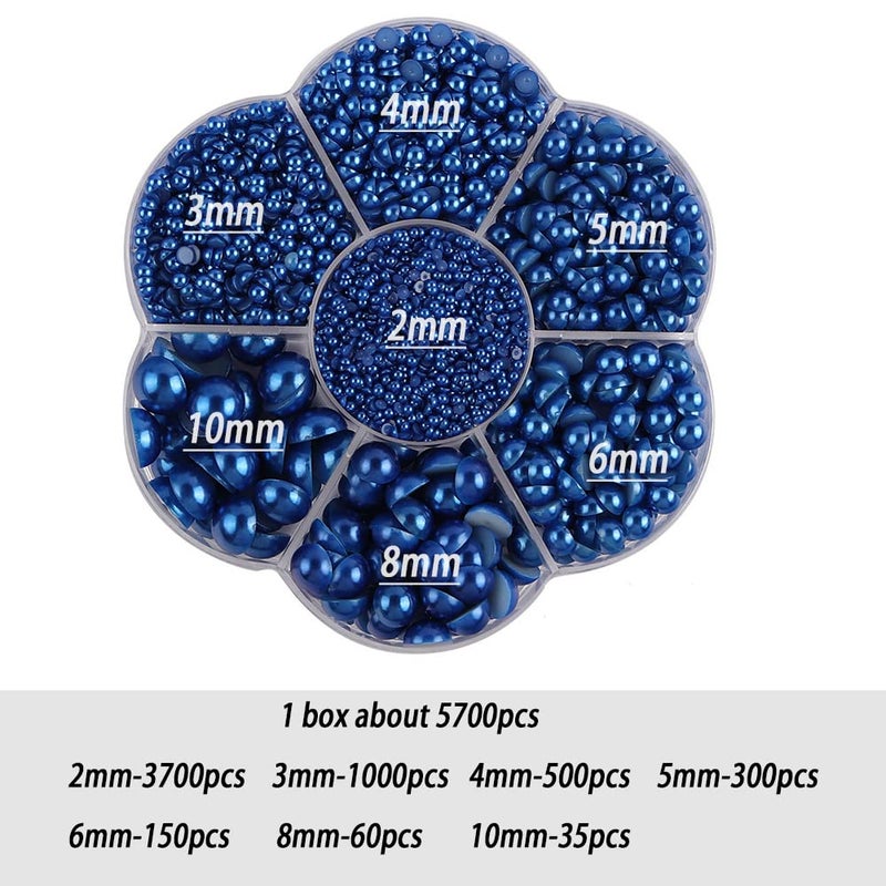 BLAAROOM 5800Pcs Half Pearls for Crafts, Flatback Pearls for Artwork Making, DIY Rhinestones Accessory Nail Art,Face Gems Jewels Flat Back Craft Pearls for Artist Creative - Dark Blue - Image 2